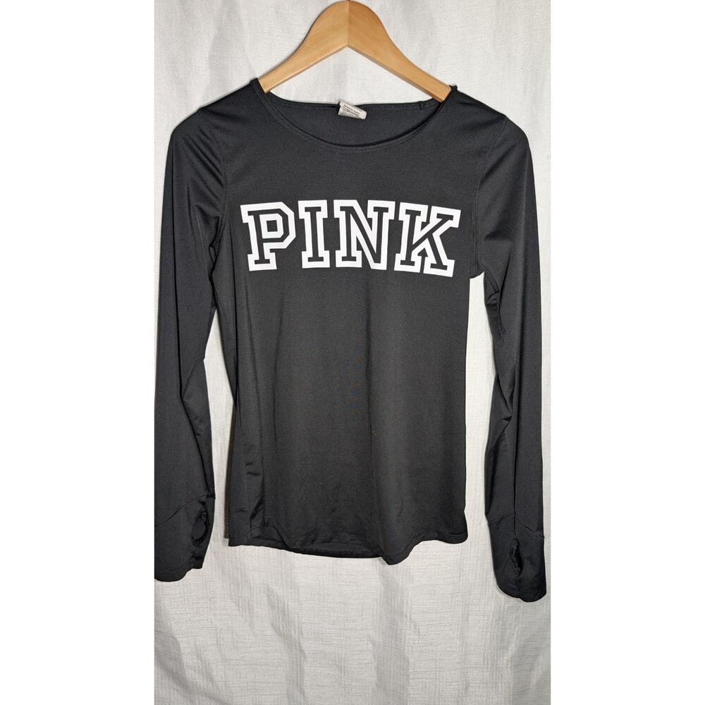Victorias Secret Pink Womens‎ Black Athletic Long sleeve Top M Shirt Keyhole Y2K